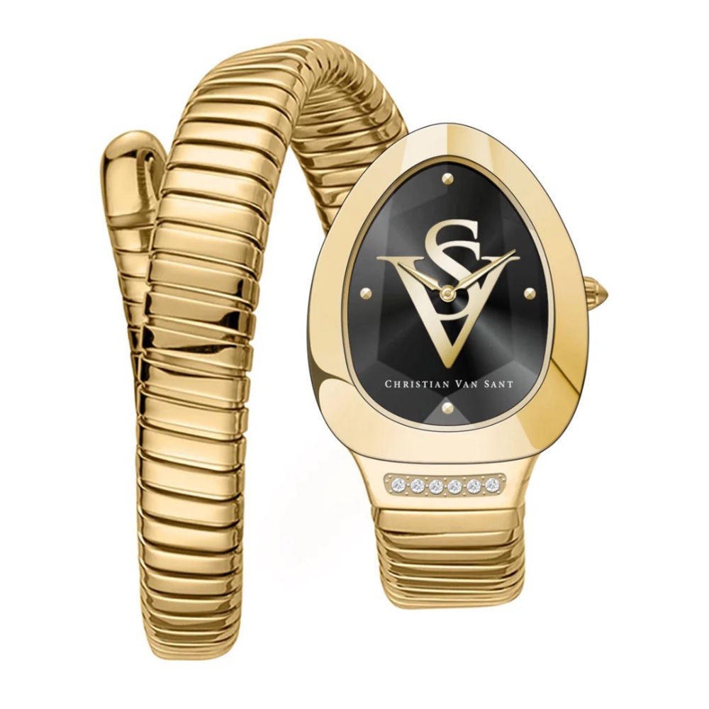 Christian Van Sant Womens Naga Black Dial Watch - Cv0870 Wrap Around Watch